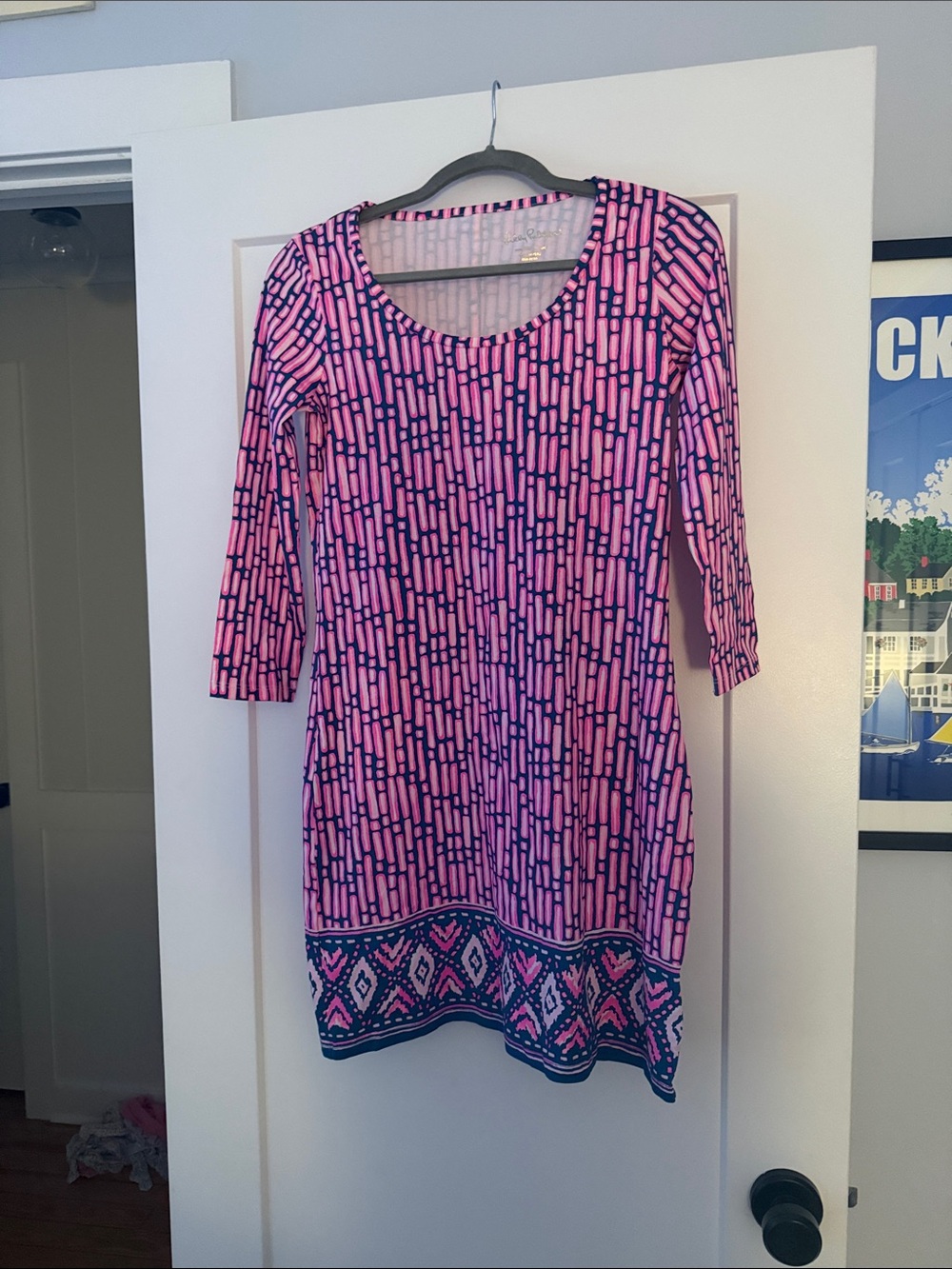 Lilly Pulitzer Pink and Navy Patterned Scoop-Neck Tunic